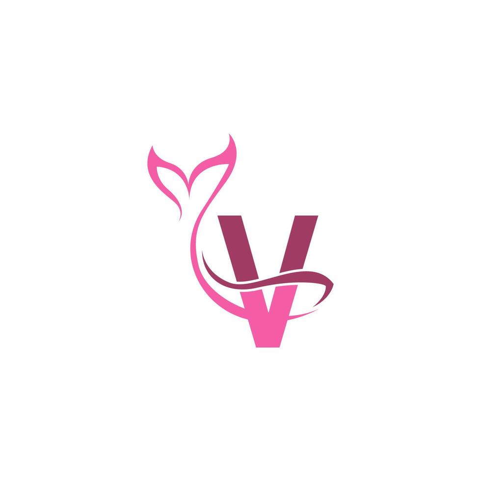 bokstaven v med sjöjungfru svans ikon logotyp formgivningsmall vektor