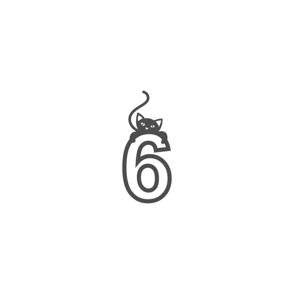 nummer 6 med svart katt ikon logotyp designmall vektor