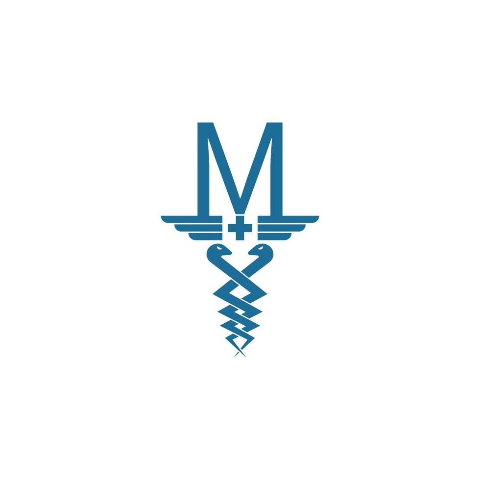 Buchstabe m mit Caduceus-Symbol-Logo-Design-Vektor vektor