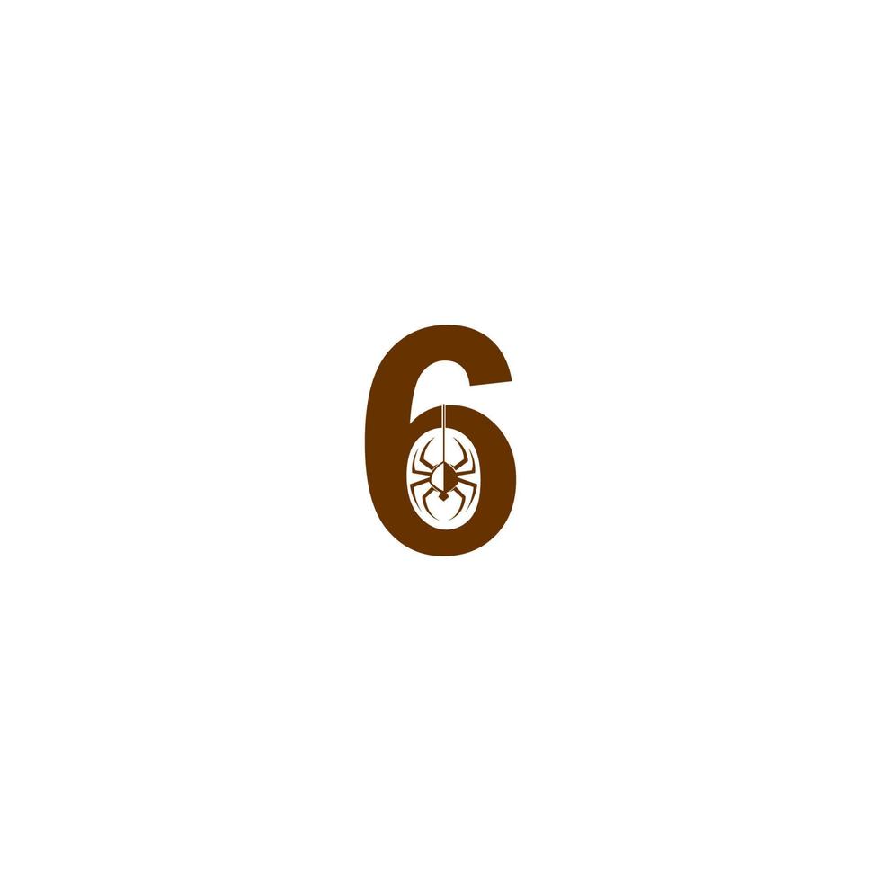 nummer 6 med spindel ikon logotyp designmall vektor