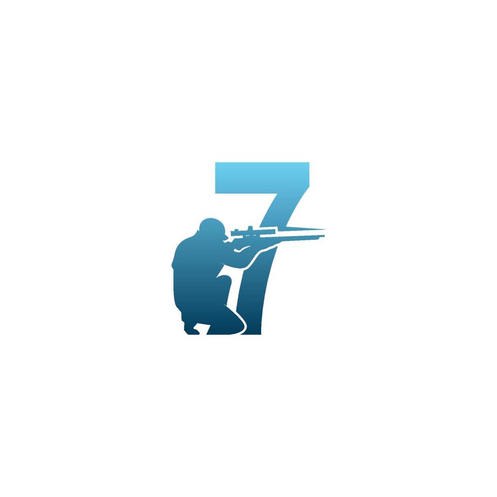 nummer 7 med sniper ikon logotyp design koncept mall vektor