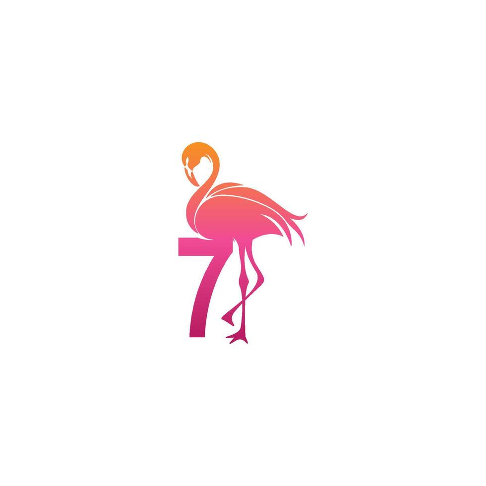 flamingo fågel ikon med nummer 7 logotyp design vektor