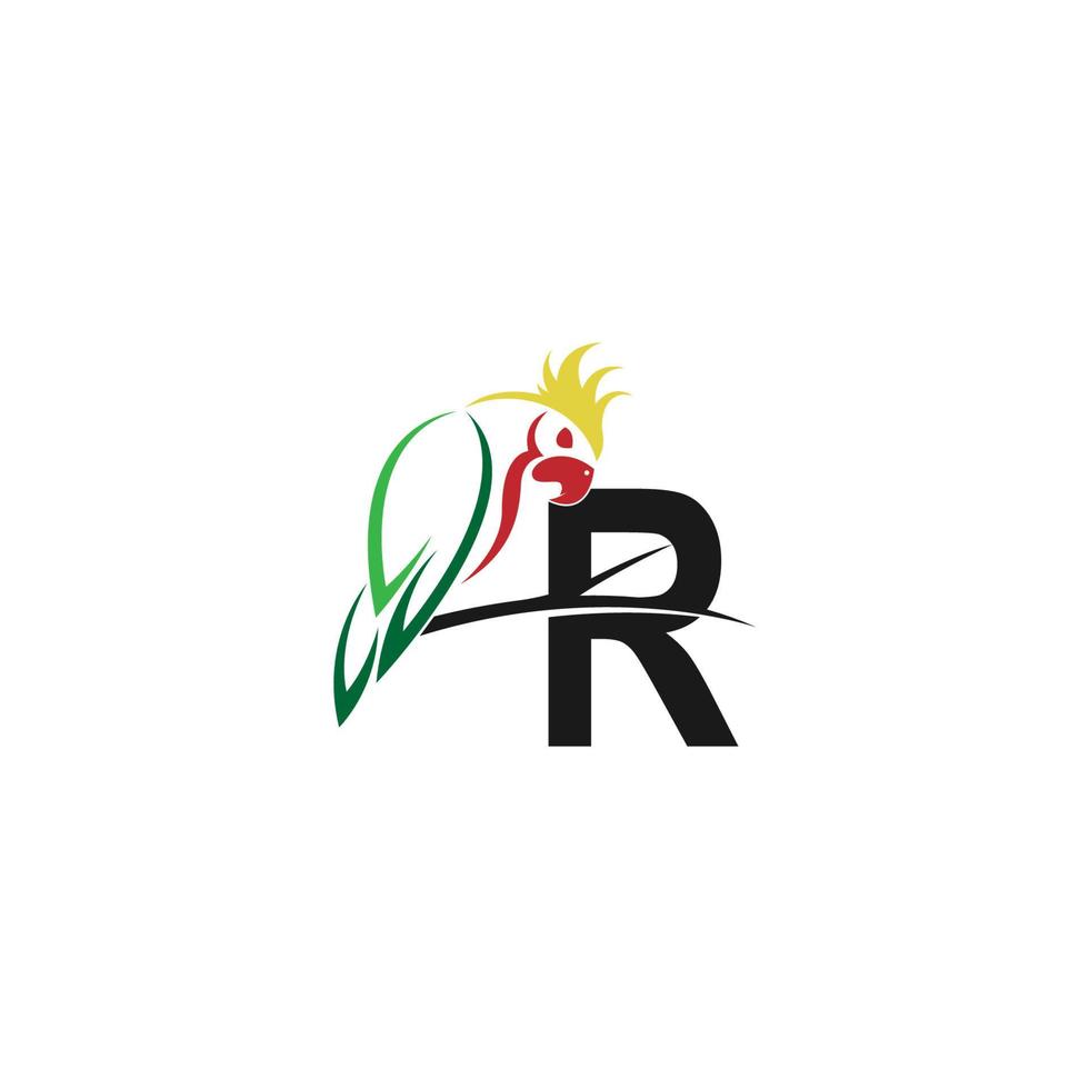 bokstaven r med papegoja fågel ikon logotyp design vektor