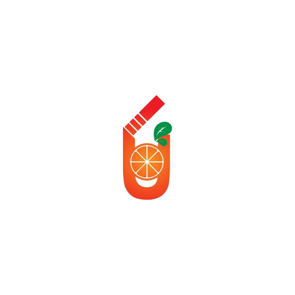 bokstaven u med juice orange ikon logotyp formgivningsmall vektor