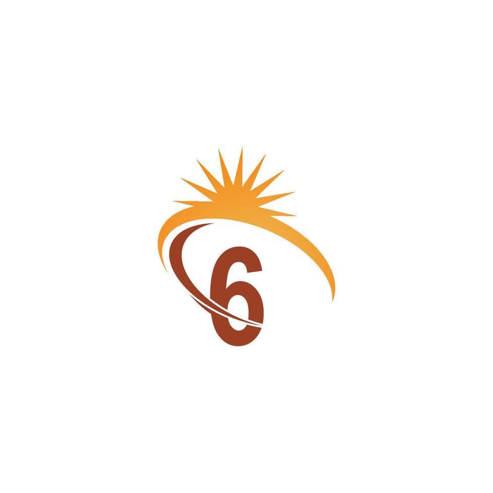 nummer 6 med sun ray ikon logotyp designmall illustration vektor