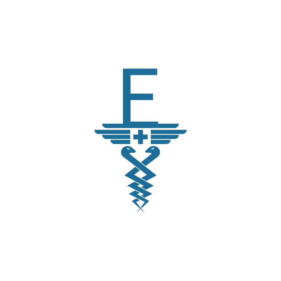 Buchstabe e mit Caduceus-Symbol-Logo-Design-Vektor vektor