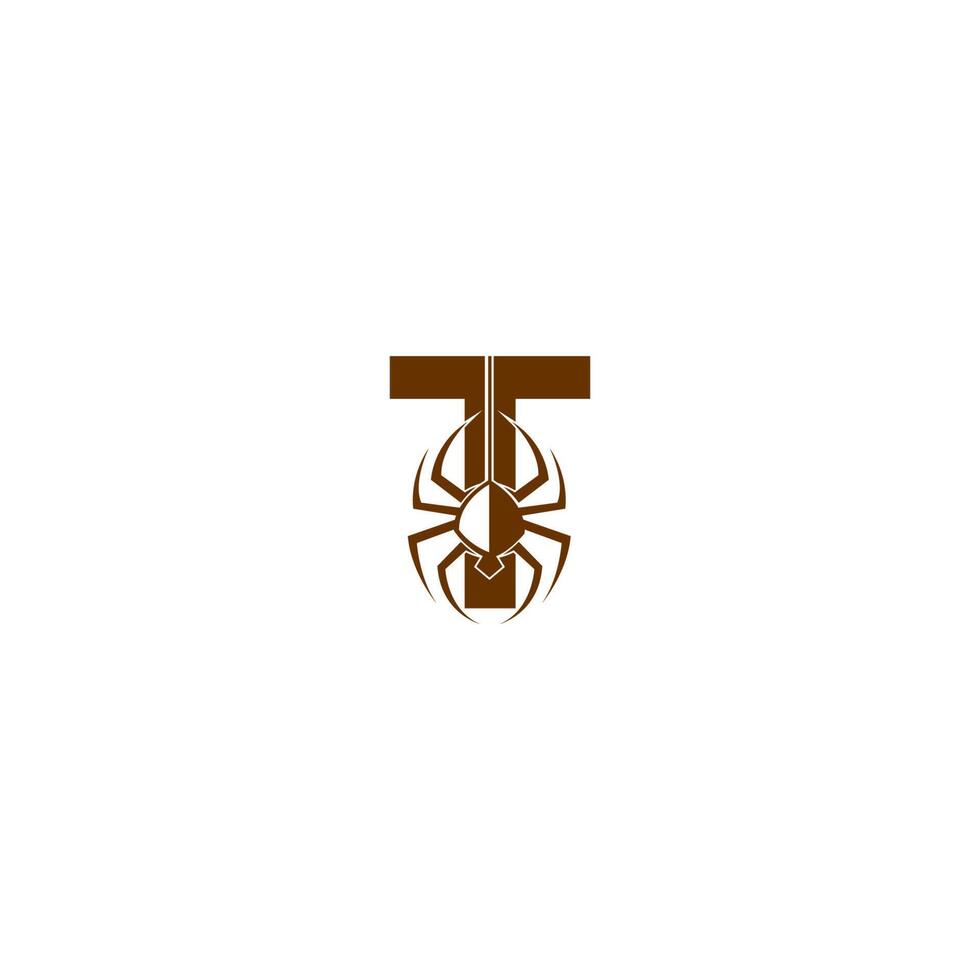 Buchstabe t mit Spinnensymbol-Logo-Design-Vorlage vektor