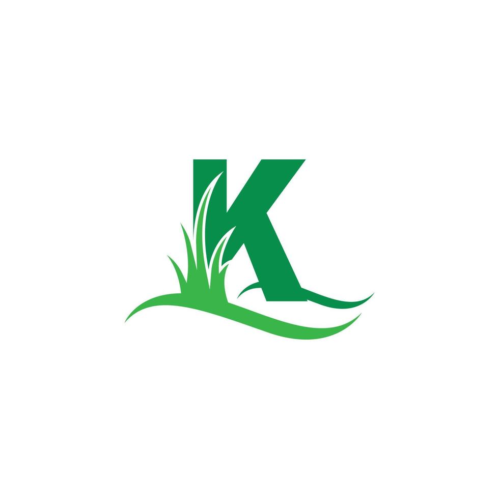 bokstaven k bakom ett grönt gräs ikon logotyp design vektor