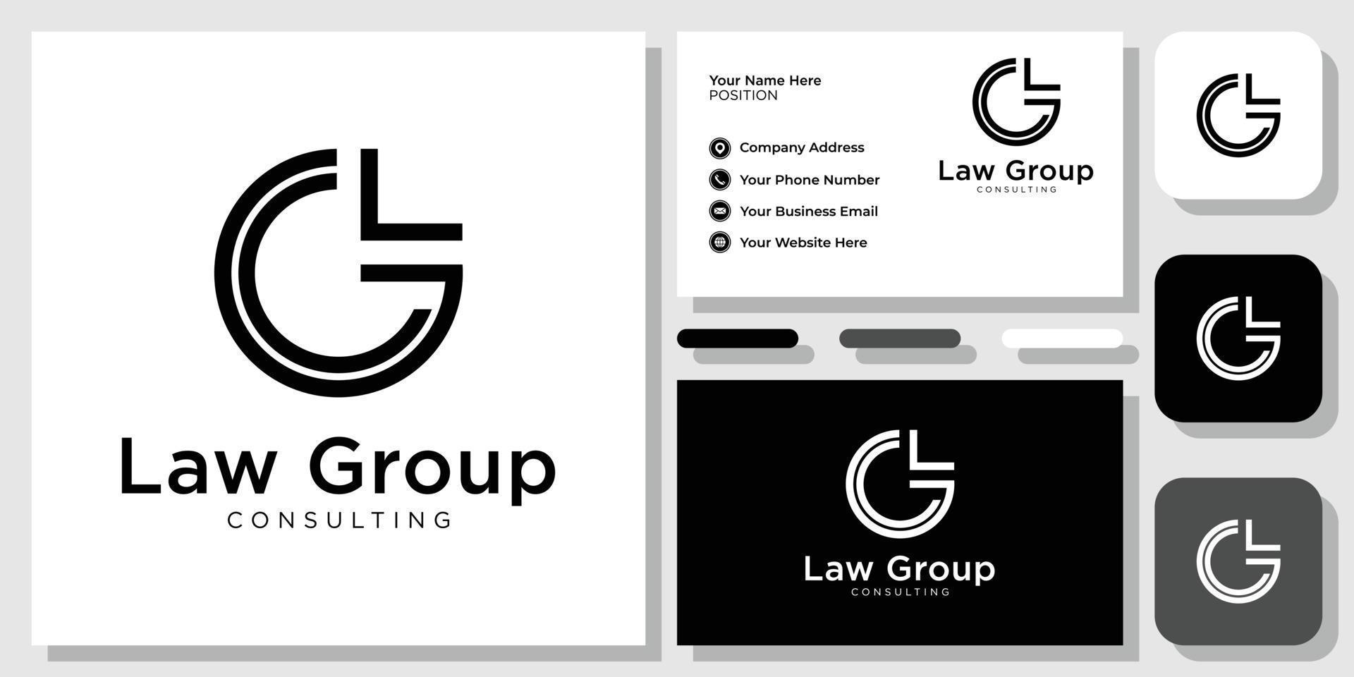 Law Group Consulting Kombination Initialen Buchstaben Kreis mit Visitenkartenvorlage vektor