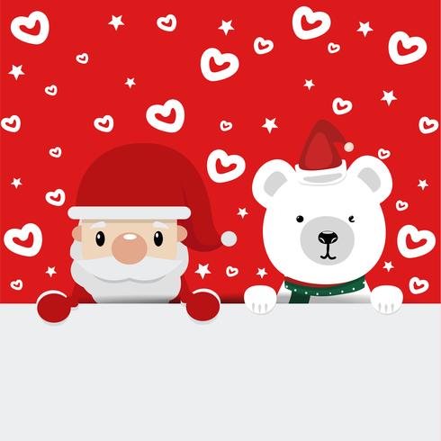 jultomten och björn med röd bakgrund vektor