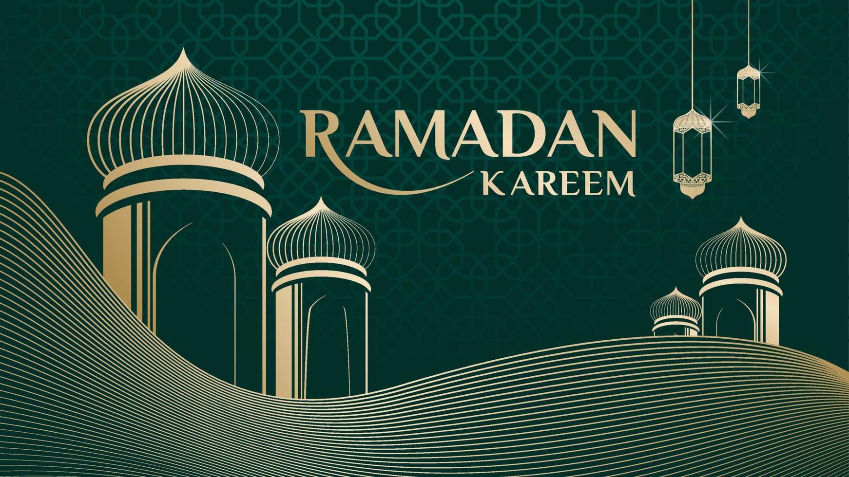 vektorillustration der moschee und des ramadan kareem-gruß-desktoprahmens. Ramadan-Grußdokument. Ramadan-Grußetikett. vektor