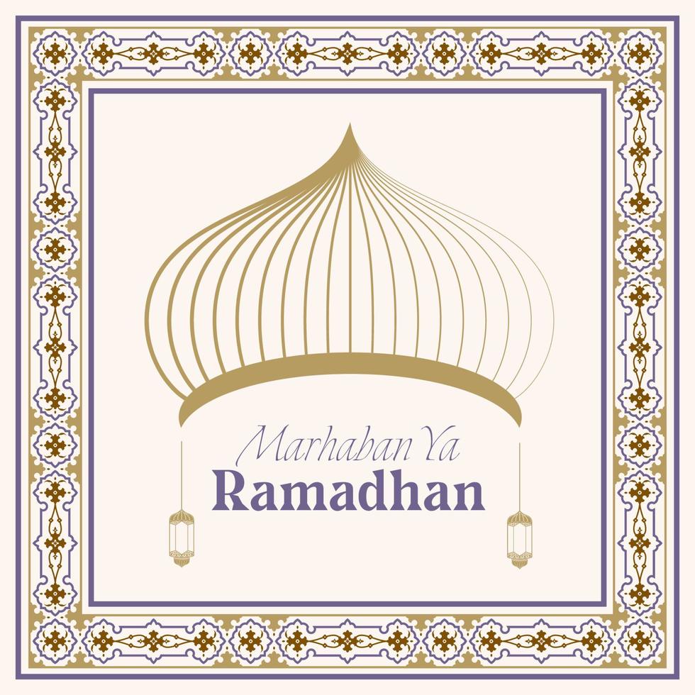 vektorillustration der moschee und des ramadan kareem grußplakatrahmens. Ramadan-Grußdokument. moschee linie vektor goldene linie illustration