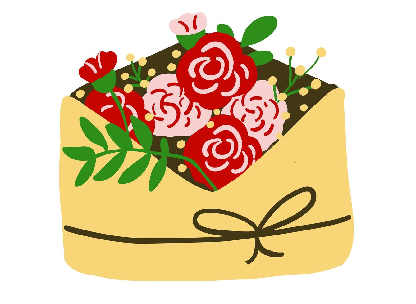 vackra blommor i kuvert. ros bukett illustration. vektor