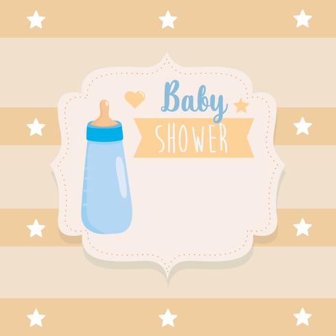 Babypartyaufkleber mit Flasche und gelben Streifen vektor