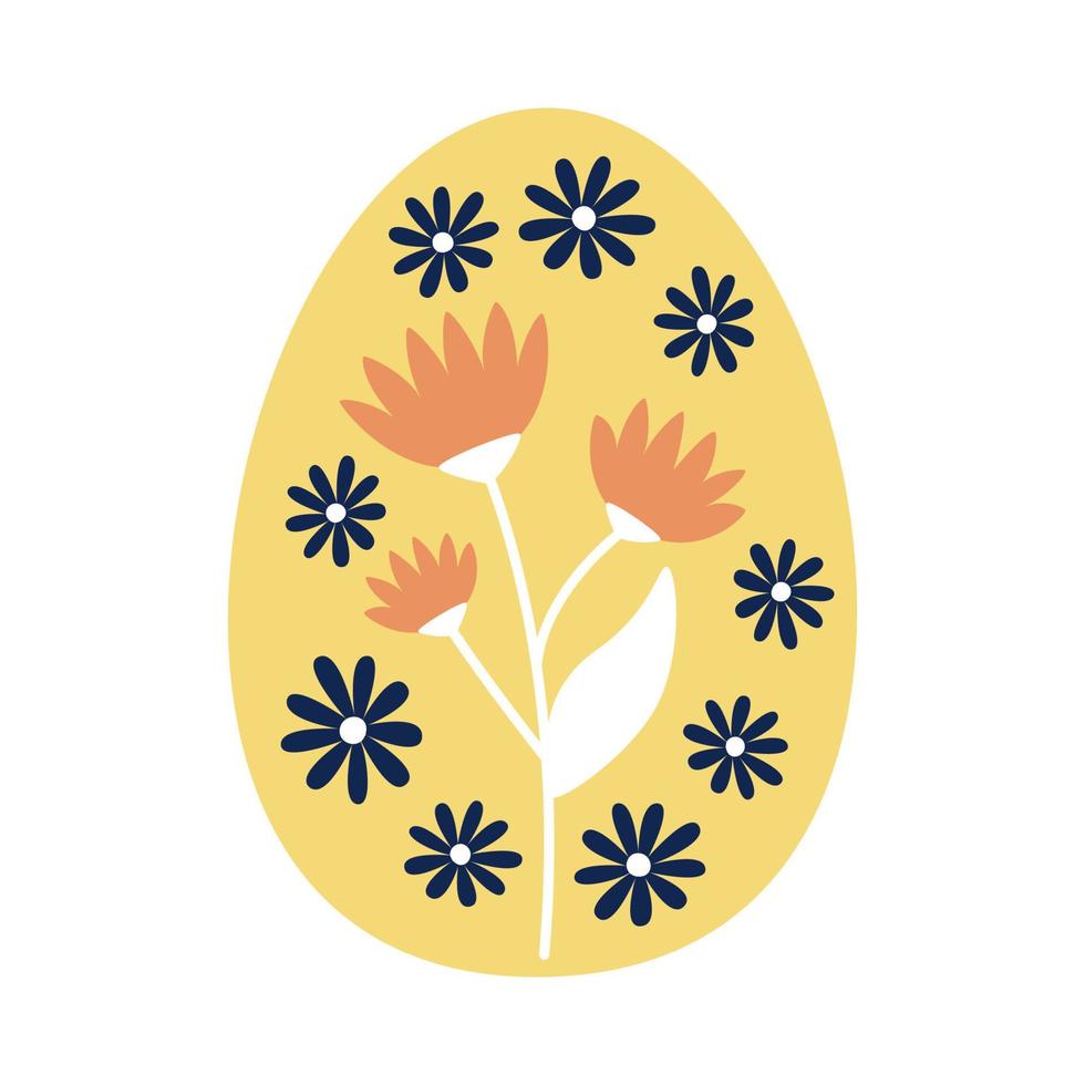 gelbes Vektor-Osterei mit Blumen. blumendekorationsillustration vektor