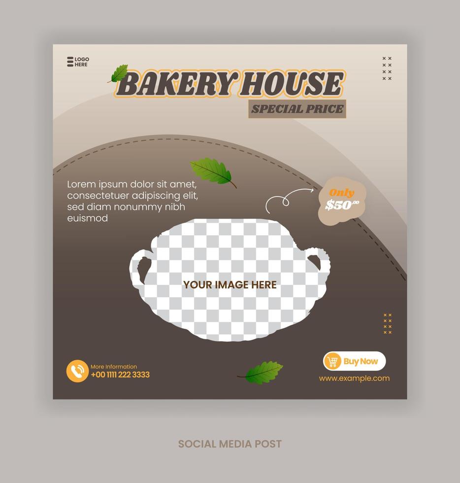 post bäckereihaus mit schokoladenfarbenem stil für social-media-banner-vorlage vektor