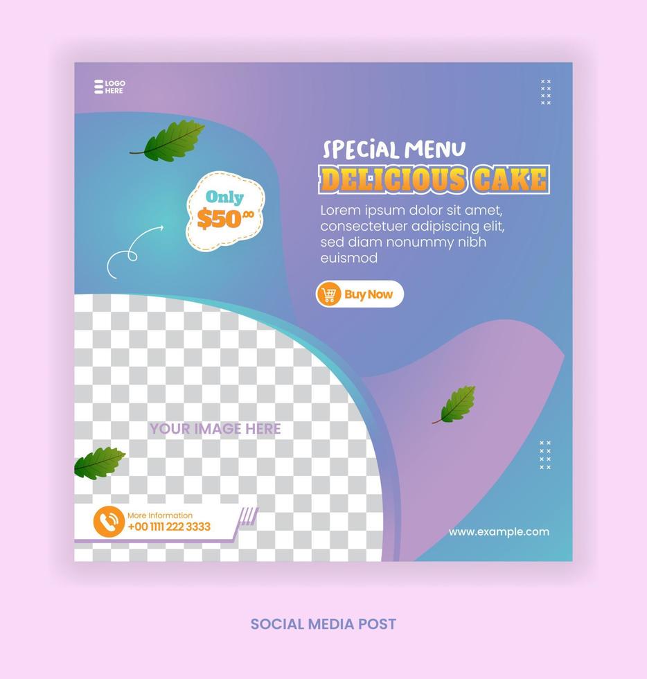 posta läckra tårtor med färgglad stil för sociala medier banner mall vektor