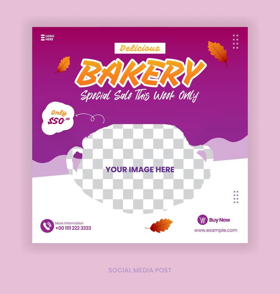 Postbäckerei mit violettem Farbstil für Social-Media-Banner-Vorlage vektor