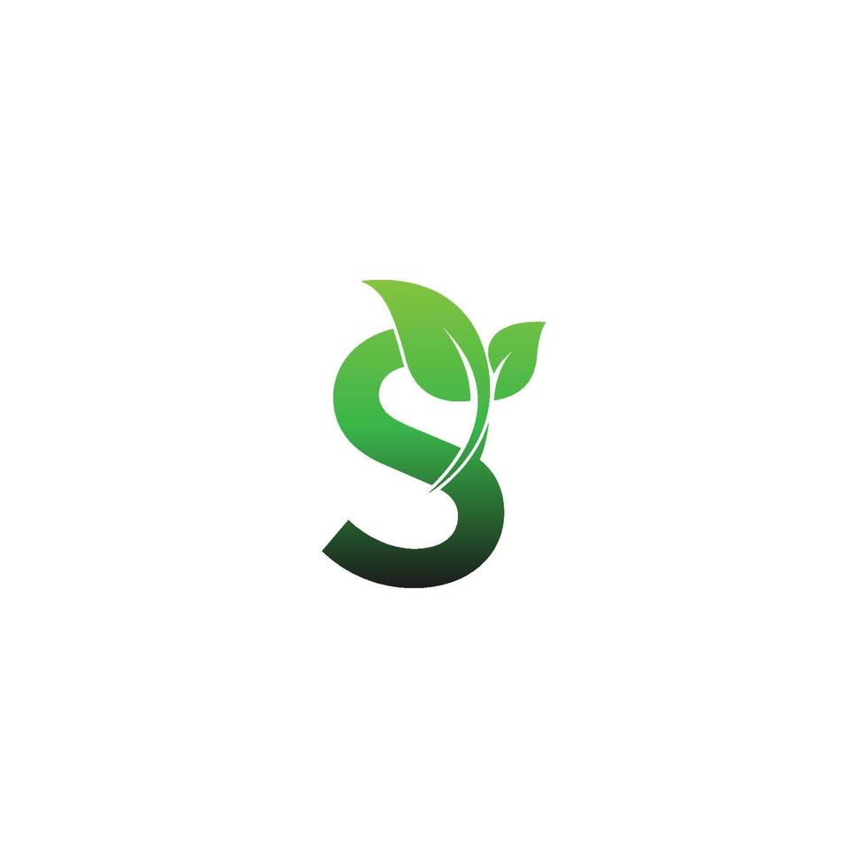 bokstaven s med gröna blad ikon logotyp designmall illustration vektor