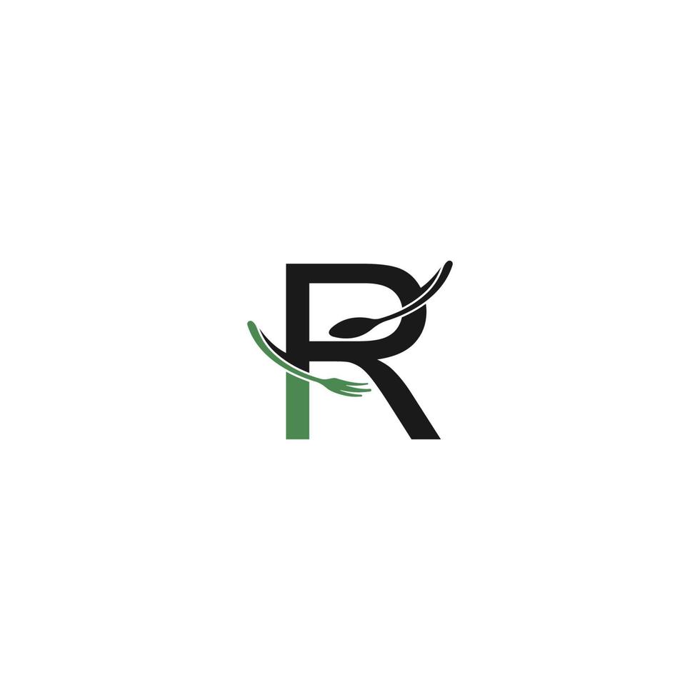Buchstabe r mit Gabel und Löffel Logo Icon Design Vektor