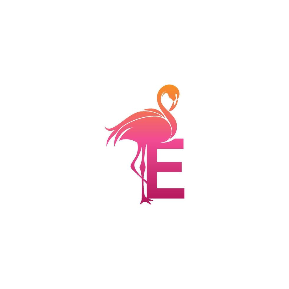 flamingo fågel ikon med bokstaven e logotyp design vektor