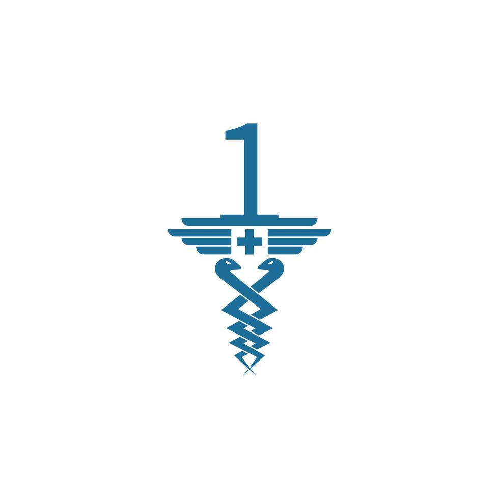 Nummer 1 mit Caduceus-Symbol-Logo-Design-Vektor vektor