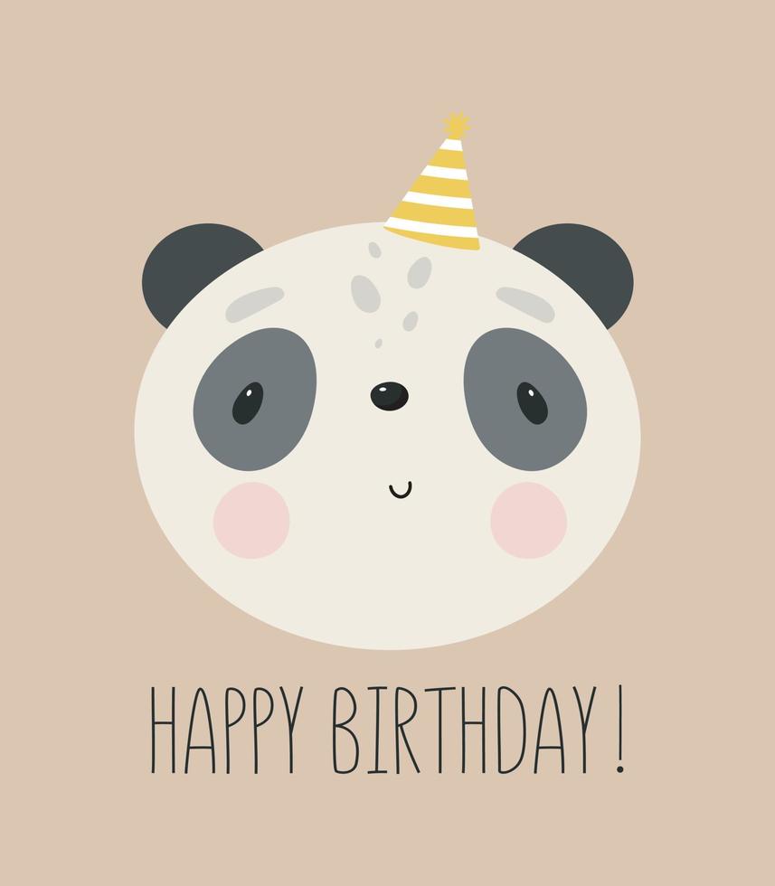 födelsedagsfest, gratulationskort, festinbjudan. barn illustration med söt panda. vektor illustration i tecknad stil.