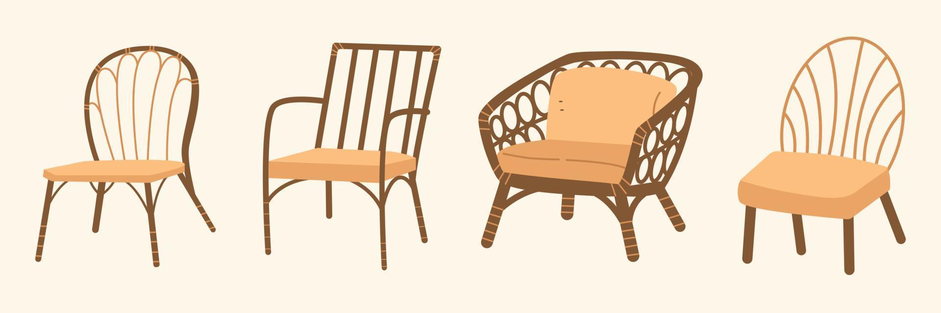 vintagemöbler i boho designstil. bohemisk illustration för designelement. antika stolar i klassisk stil vektor