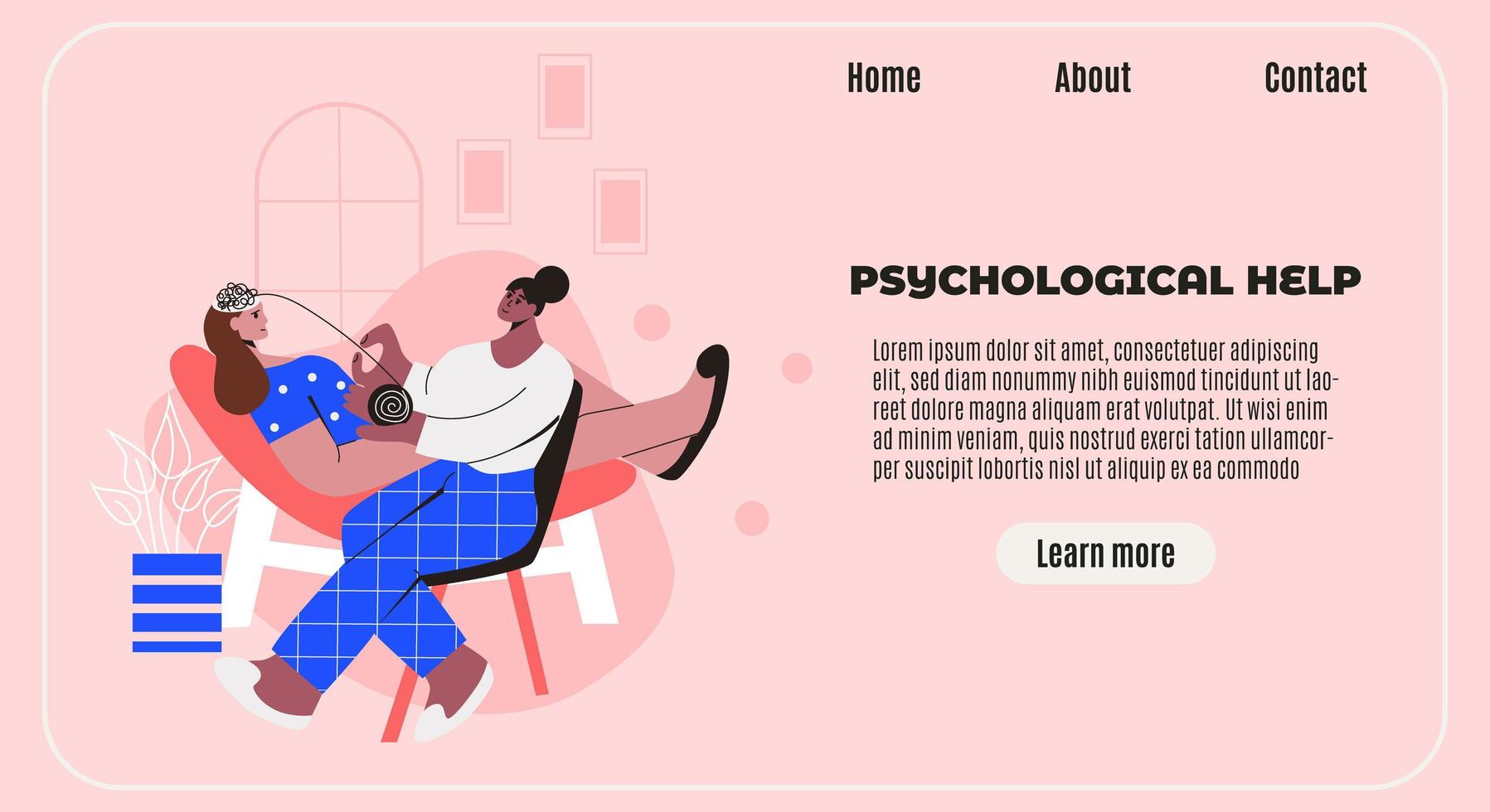 psykoterapi rådgivning koncept, psykologisk hjälp banner. psykolog kvinna nystar upp tråden av patientens tankar. behandling av depression, stress, psykiska problem. platt vektorillustration vektor