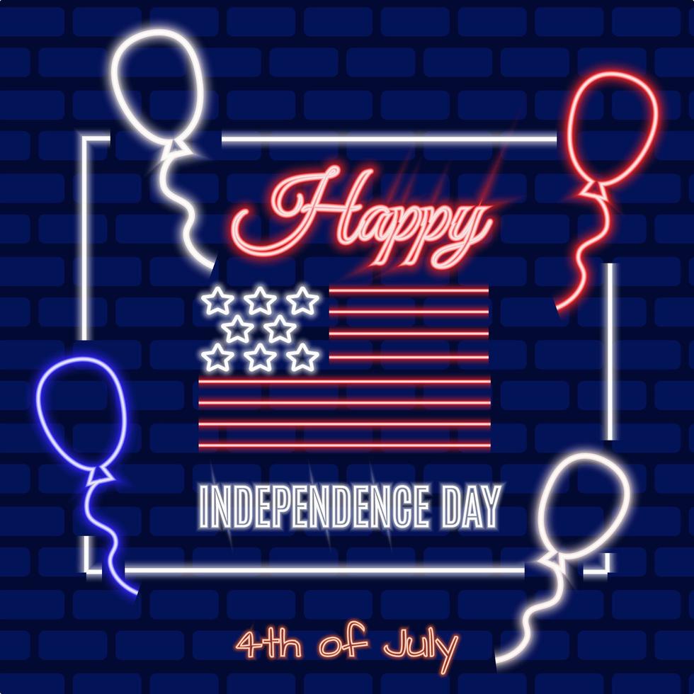 4 juli amerikanska självständighetsdagen vektor neon banner. natt ljus skylt, ljus patriotisk självständighetsdagen illustration