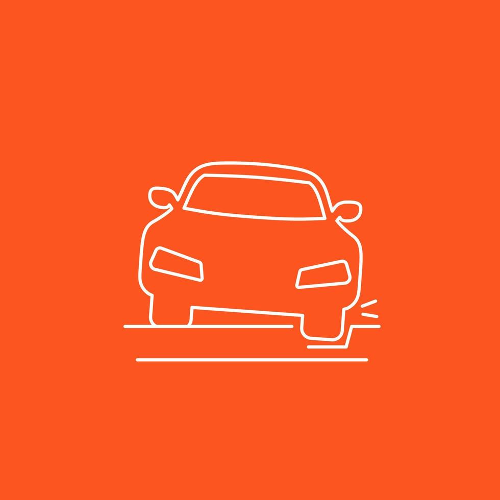 Schlagloch-Liniensymbol mit einem Auto, Vektor