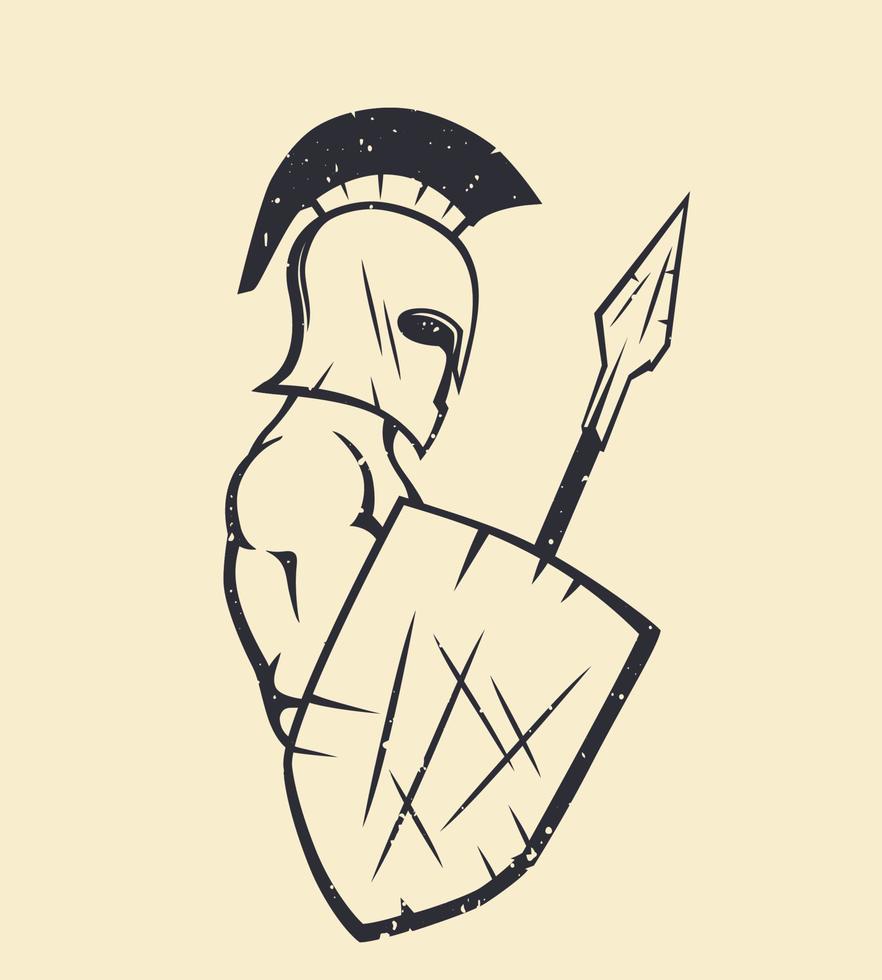 Spartaner mit Speer und Schild, starker griechischer Krieger im Helm vektor