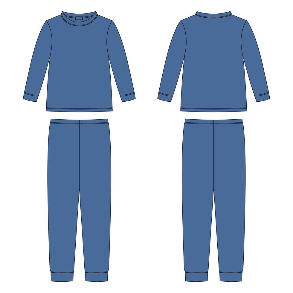 barntröja och byxor i bomull. kläder pyjamas teknisk skiss. vektor
