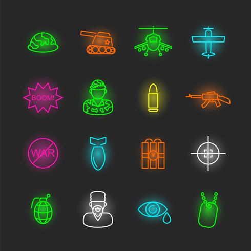 Krieg Neon Icon Set vektor