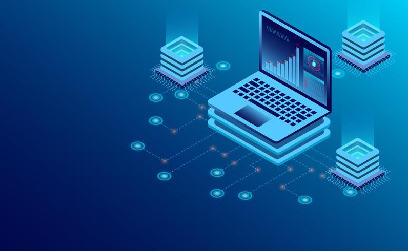 Datacenter-serverrums molnlagringsteknologi och stordatabehandling vektor