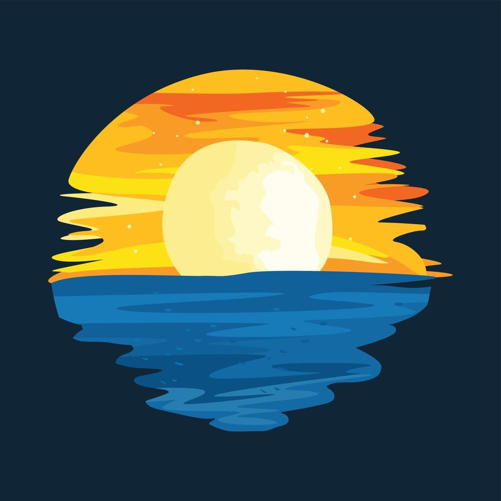 vacker sol och havslandskap vektor illustration bakgrund