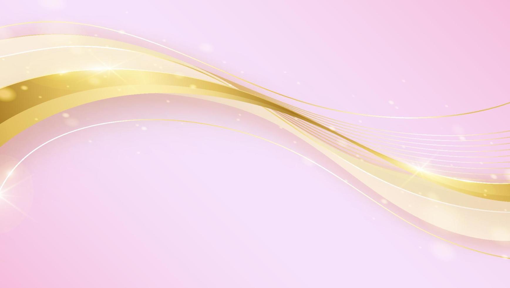 Abstrakter rosafarbener Luxushintergrund 3d, der sich mit Goldlinienkurve überschneidet. Luxus-Stil vektor