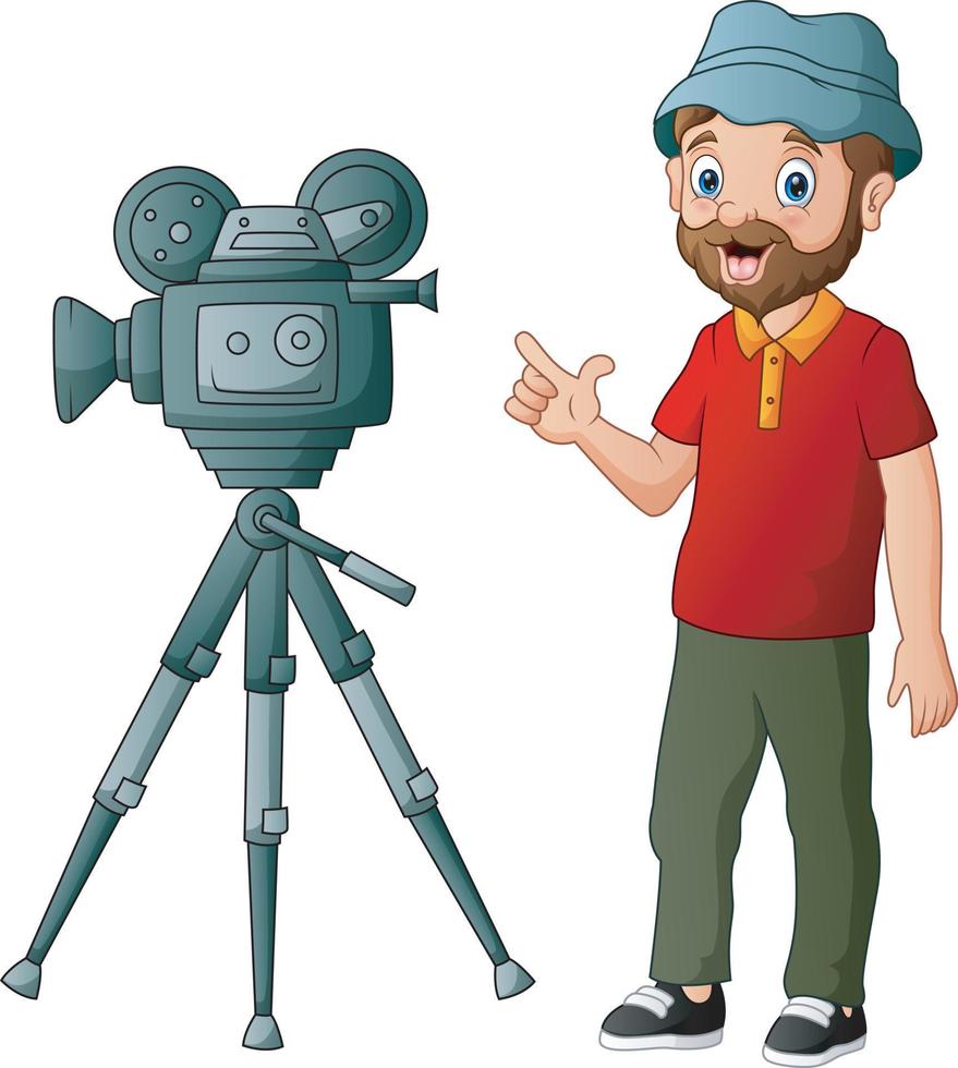 Kameramann im roten Hemd isoliert auf weißem Hintergrund vektor