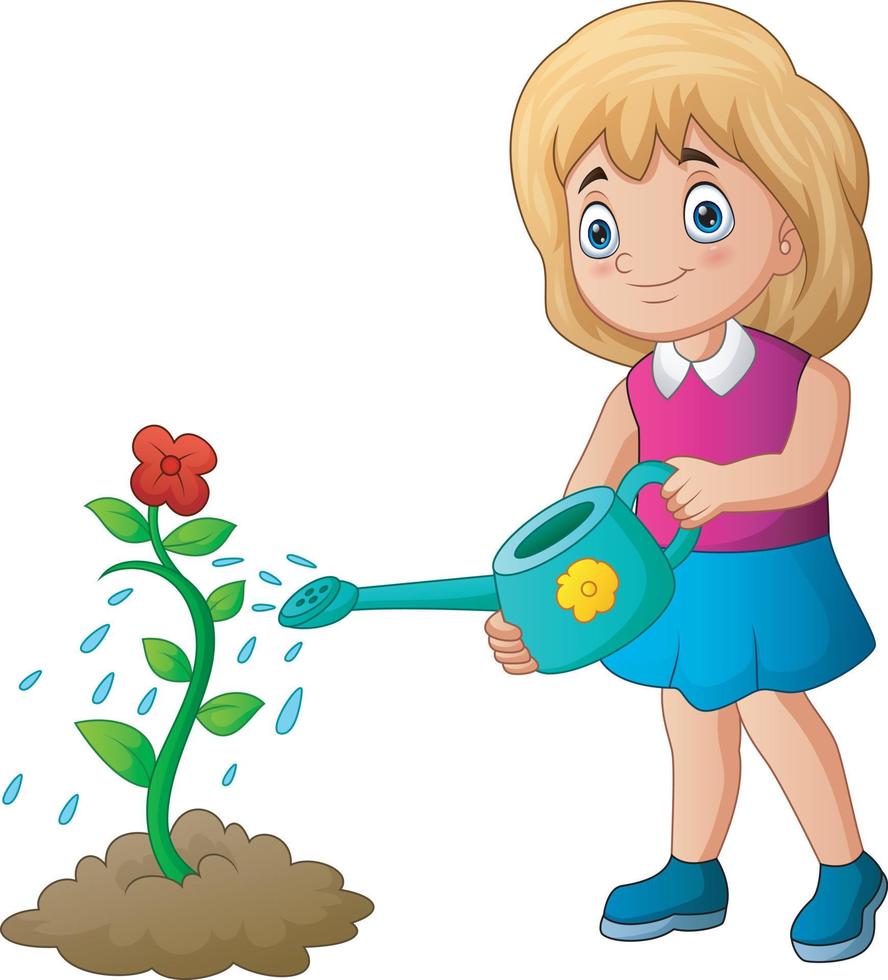 Illustration eines niedlichen kleinen Mädchens, das Blumen wässert vektor
