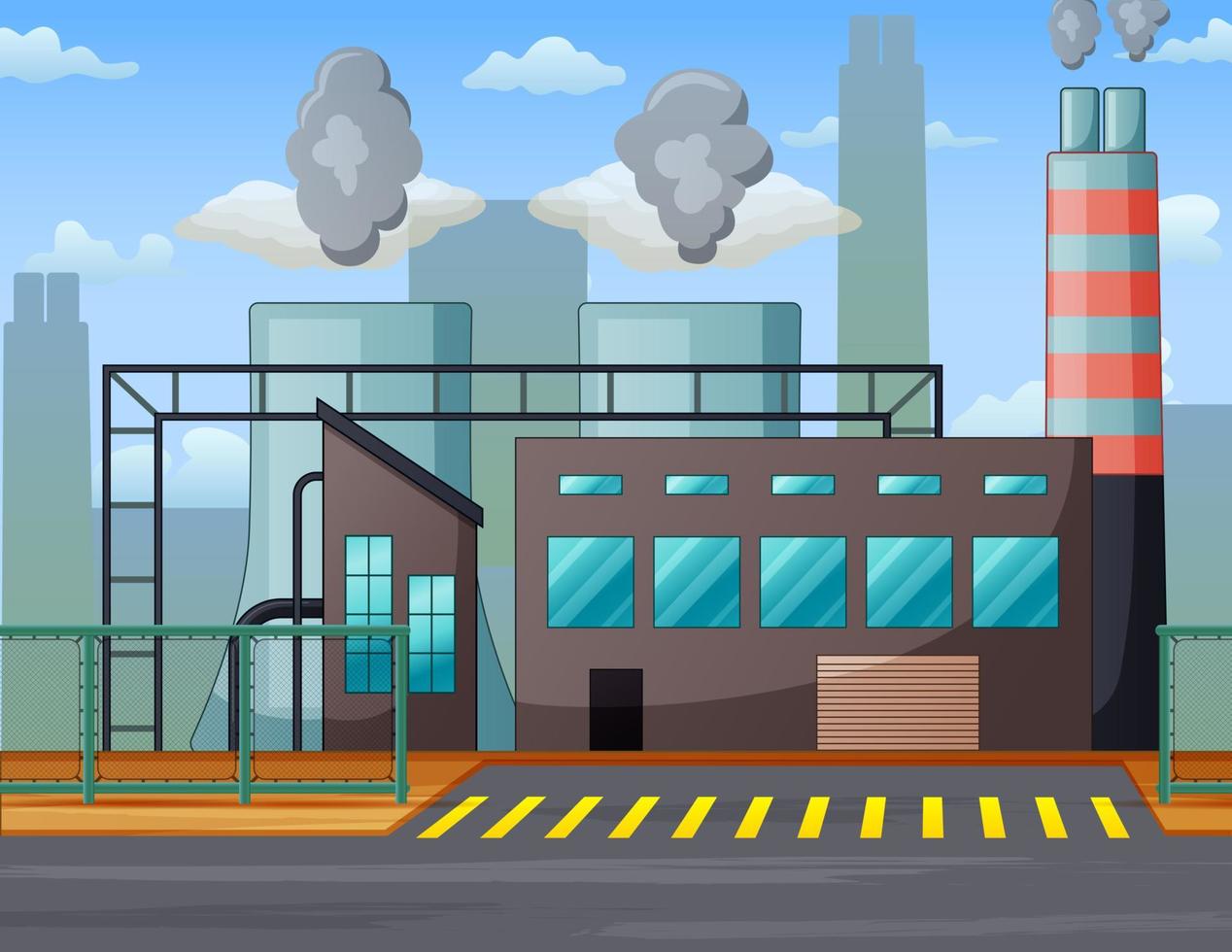 industriell fabriksbyggnad med smutsiga moln från rör vektor