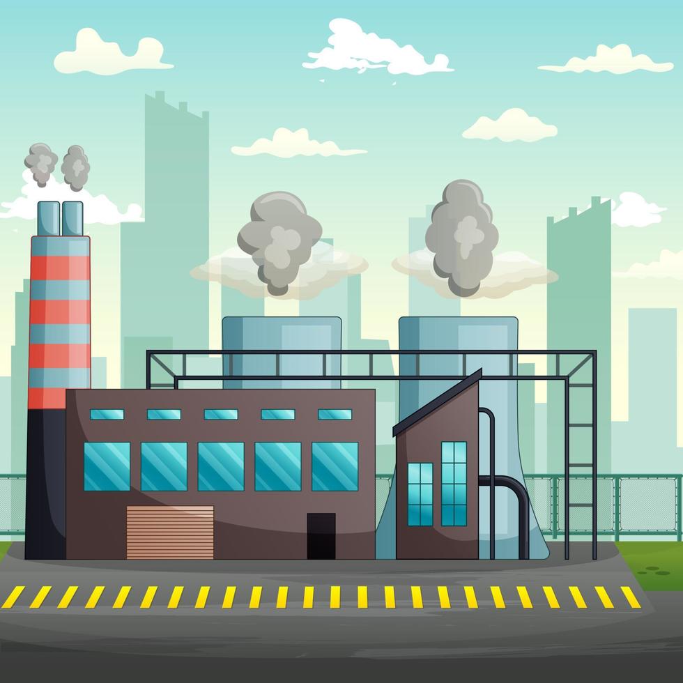 Industriefabrikgebäude mit schmutzigen Wolken aus Rohren vektor