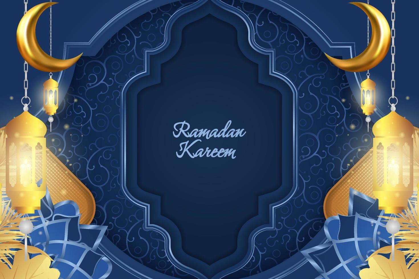 bakgrund ramadan kareem islamisk blå och guld lyx med mandala vektor