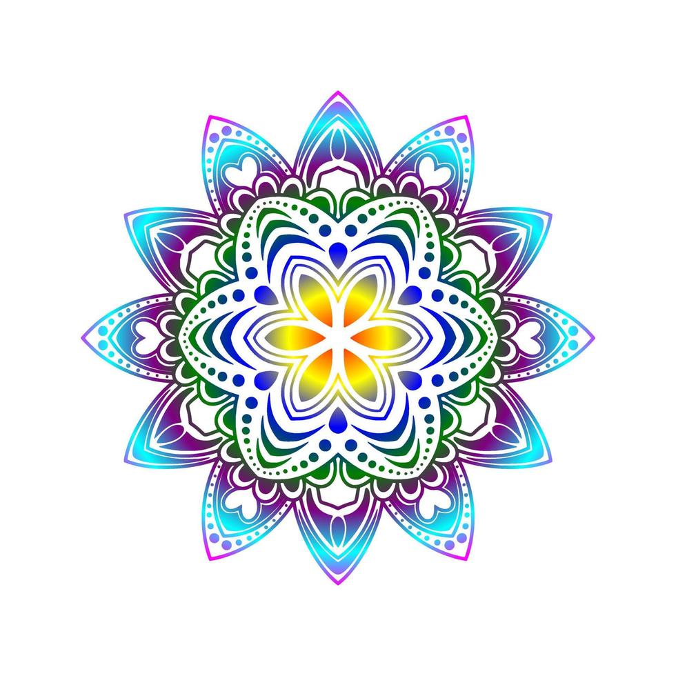 Mandalas. Vintage dekoratives Element. Mandala in Regenbogenfarben. Mandala mit Blumenmotiv. Yoga-Vorlagen vektor