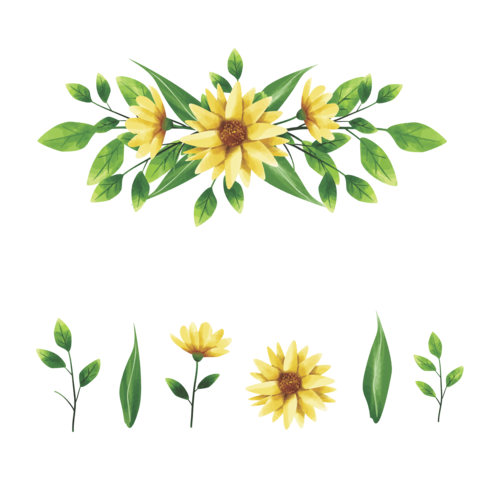 gelber Blumengesteckkranz und Blattartaquarell vektor