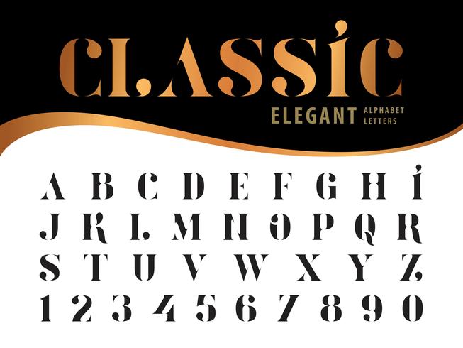 Klassisches elegantes Alphabet Buchstaben und Zahlen vektor