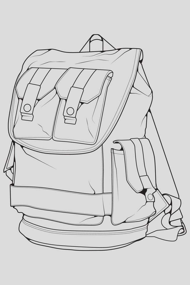 skiss av en ryggsäck. ryggsäck isolerad på vit bakgrund. vektor illustration av en skiss stil.