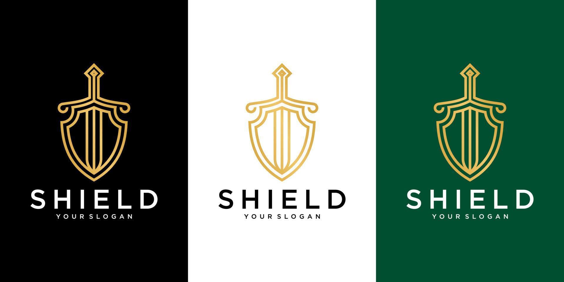 elegant sköld logotyp design koncept vektor, väktare symbol, sköld och svärd logotyp mall vektor