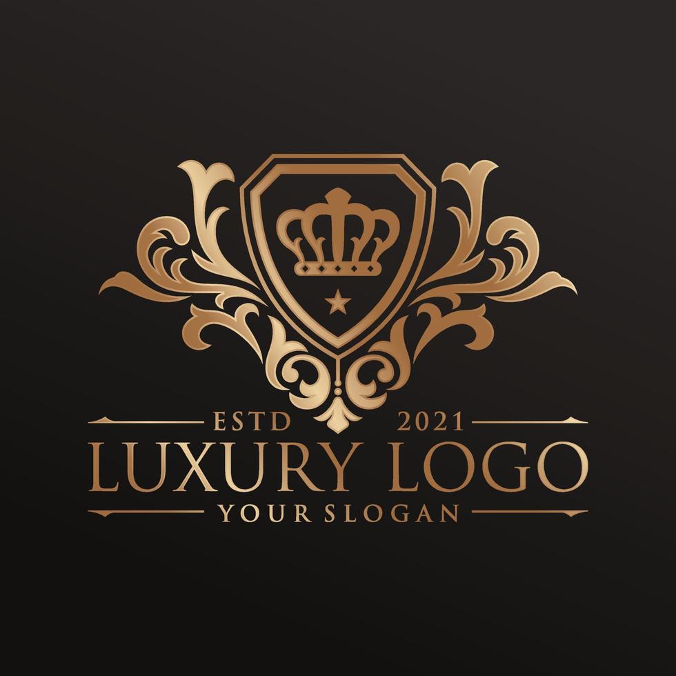 Luxus-Logo-Monogramm-Kamm-Vorlage Design-Vektor-Illustration. Vintage-Vignetten-Ornamente der königlichen Marke. vektor