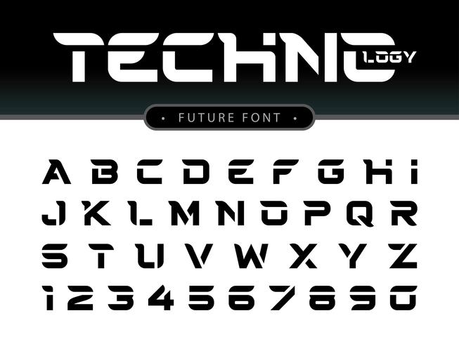 Techno Alphabet Buchstaben und Zahlen vektor