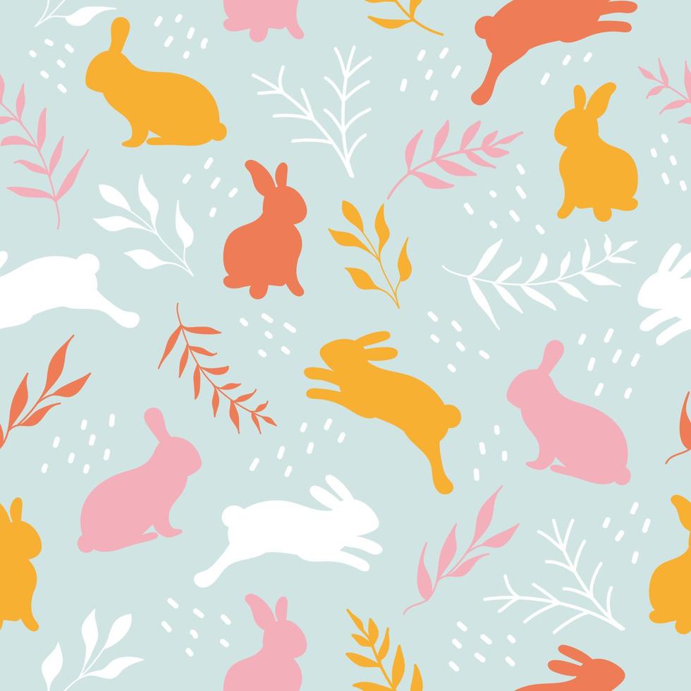 söta handritade kaniner på en blomsteräng, sömlöst påskmönster, med kaniner och bruncher - perfekt för textilier, påskkort, banderoller, tapeter - vektordesign vektor